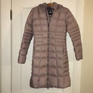 The North Face 550 long down puffer pink/grey SZ M